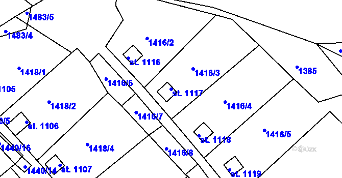 Parcela st. 1117 v KÚ Žirovnice, Katastrální mapa