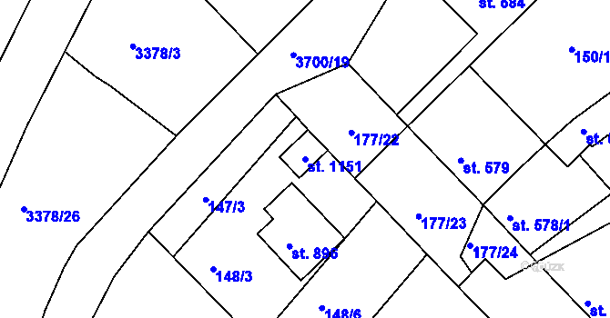 Parcela st. 1151 v KÚ Žirovnice, Katastrální mapa