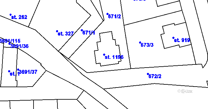 Parcela st. 1196 v KÚ Žirovnice, Katastrální mapa