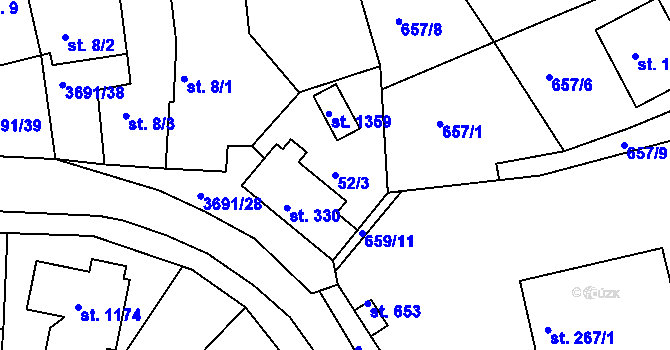 Parcela st. 52/3 v KÚ Žirovnice, Katastrální mapa