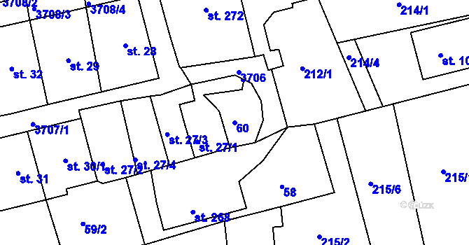 Parcela st. 60 v KÚ Žirovnice, Katastrální mapa