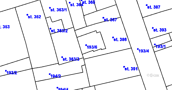 Parcela st. 193/6 v KÚ Žirovnice, Katastrální mapa