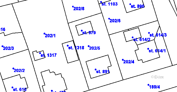 Parcela st. 202/5 v KÚ Žirovnice, Katastrální mapa