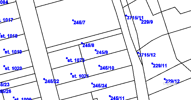 Parcela st. 245/9 v KÚ Žirovnice, Katastrální mapa