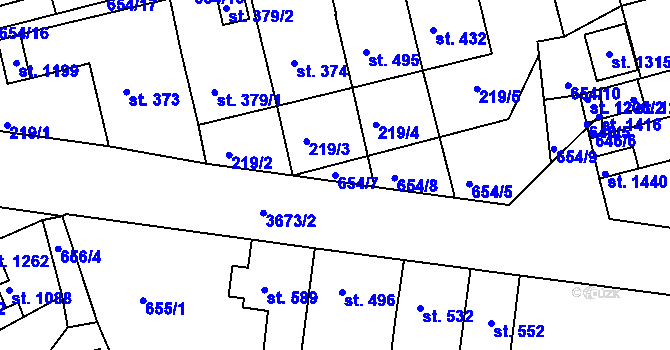 Parcela st. 654/7 v KÚ Žirovnice, Katastrální mapa