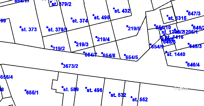 Parcela st. 654/8 v KÚ Žirovnice, Katastrální mapa