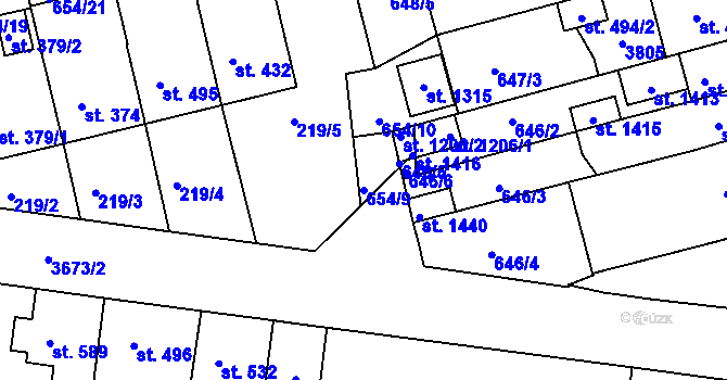 Parcela st. 654/9 v KÚ Žirovnice, Katastrální mapa
