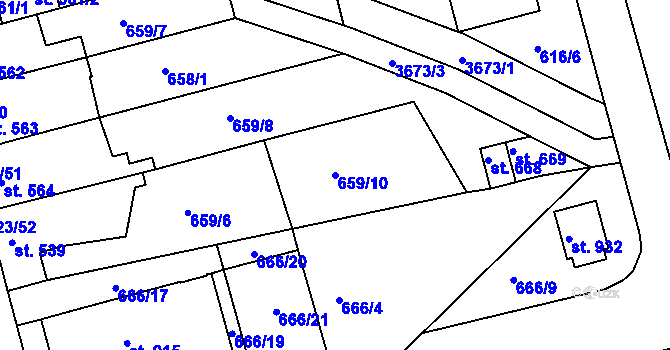 Parcela st. 659/10 v KÚ Žirovnice, Katastrální mapa