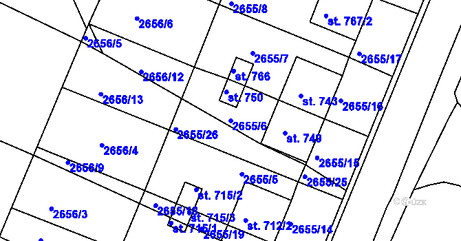 Parcela st. 2655/6 v KÚ Žirovnice, Katastrální mapa