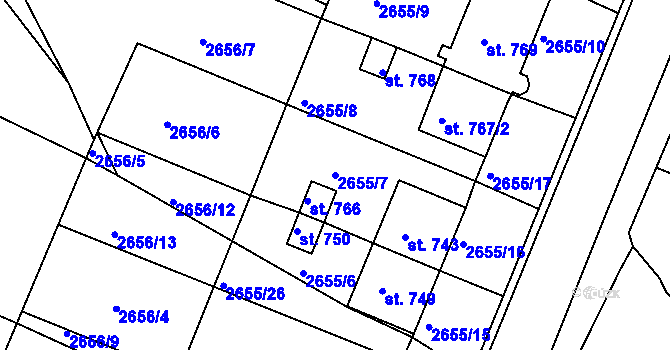 Parcela st. 2655/7 v KÚ Žirovnice, Katastrální mapa