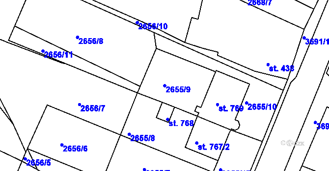 Parcela st. 2655/9 v KÚ Žirovnice, Katastrální mapa