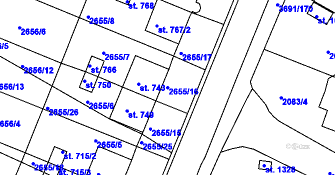 Parcela st. 2655/16 v KÚ Žirovnice, Katastrální mapa
