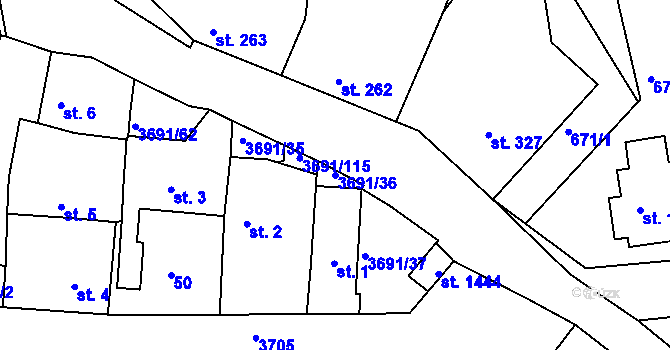Parcela st. 3691/36 v KÚ Žirovnice, Katastrální mapa
