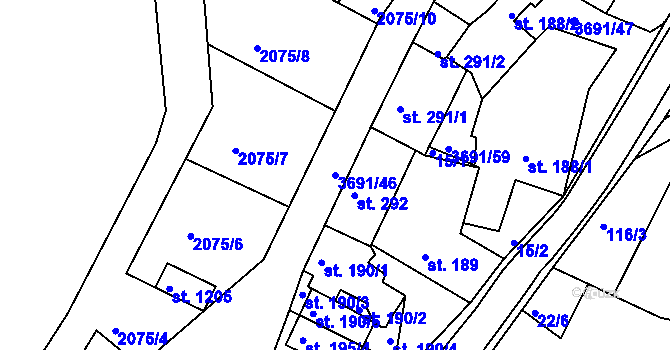 Parcela st. 3691/46 v KÚ Žirovnice, Katastrální mapa