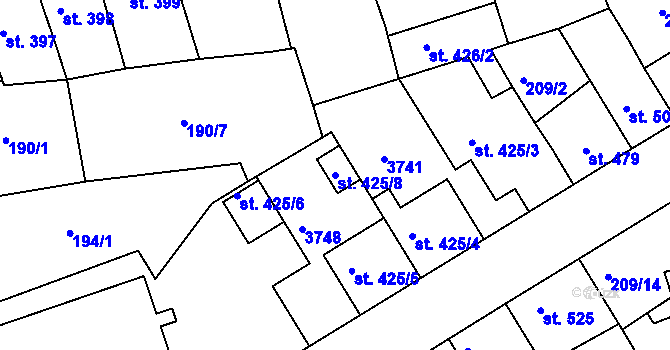 Parcela st. 425/8 v KÚ Žirovnice, Katastrální mapa