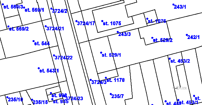 Parcela st. 529/1 v KÚ Žirovnice, Katastrální mapa