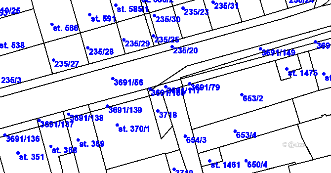 Parcela st. 3691/117 v KÚ Žirovnice, Katastrální mapa