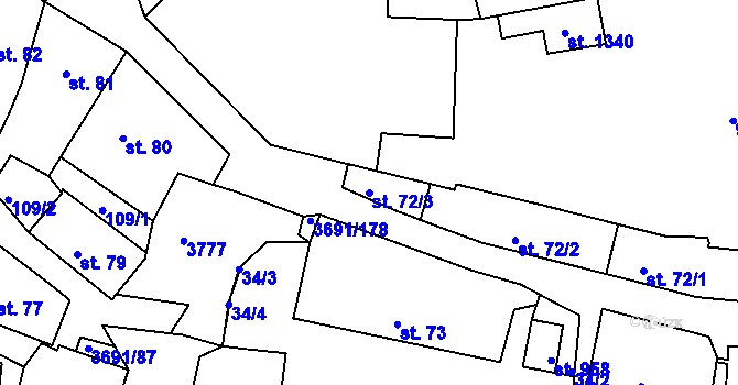 Parcela st. 72/3 v KÚ Žirovnice, Katastrální mapa