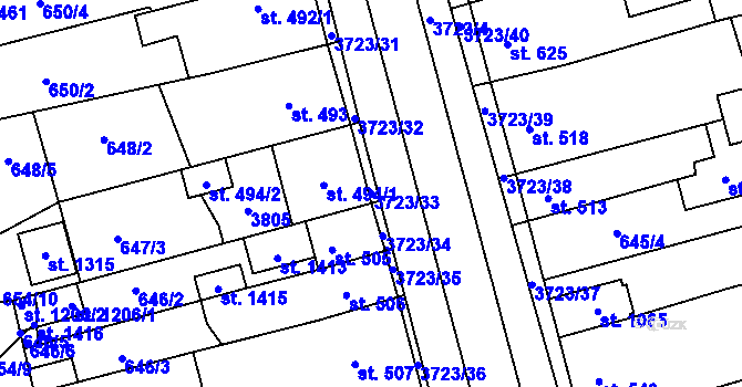 Parcela st. 3723/33 v KÚ Žirovnice, Katastrální mapa