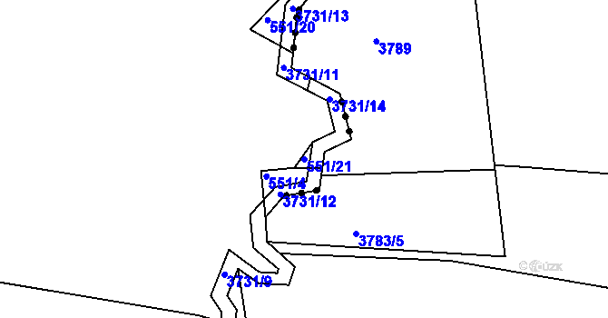 Parcela st. 551/21 v KÚ Žirovnice, Katastrální mapa
