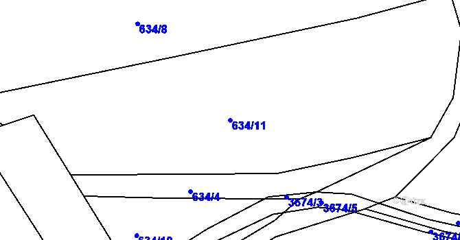 Parcela st. 634/11 v KÚ Žirovnice, Katastrální mapa