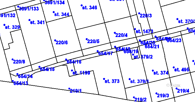 Parcela st. 654/17 v KÚ Žirovnice, Katastrální mapa
