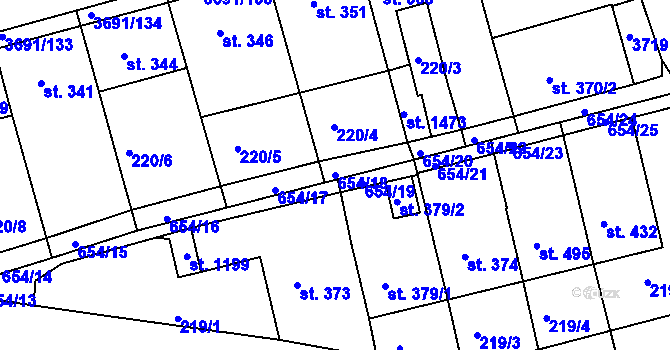 Parcela st. 654/18 v KÚ Žirovnice, Katastrální mapa