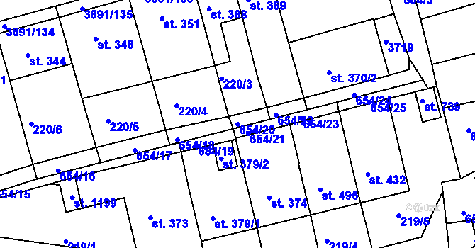 Parcela st. 654/20 v KÚ Žirovnice, Katastrální mapa
