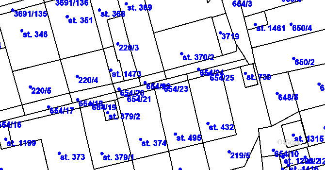 Parcela st. 654/23 v KÚ Žirovnice, Katastrální mapa