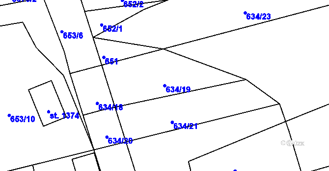 Parcela st. 634/19 v KÚ Žirovnice, Katastrální mapa