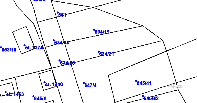 Parcela st. 634/21 v KÚ Žirovnice, Katastrální mapa