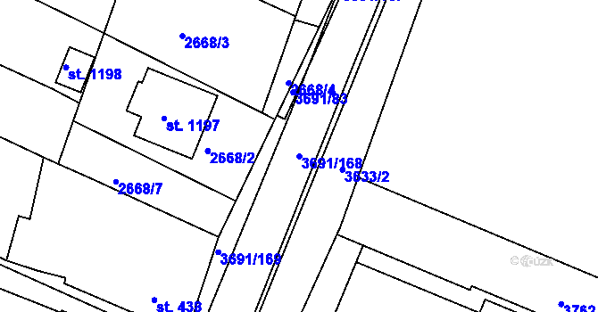 Parcela st. 3691/168 v KÚ Žirovnice, Katastrální mapa