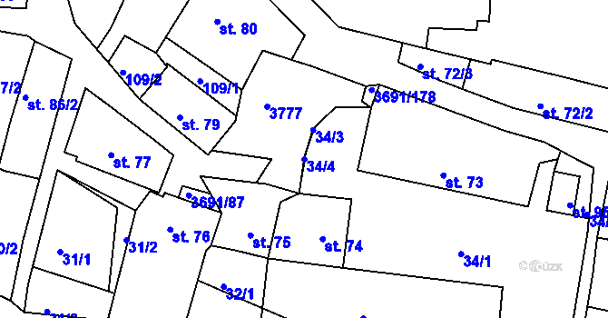 Parcela st. 34/4 v KÚ Žirovnice, Katastrální mapa