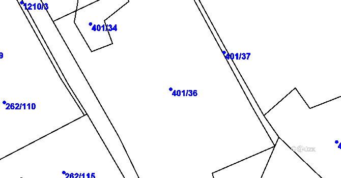 Parcela st. 401/36 v KÚ Žíteč, Katastrální mapa