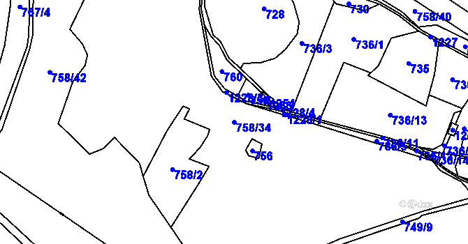 Parcela st. 758/34 v KÚ Žíteč, Katastrální mapa