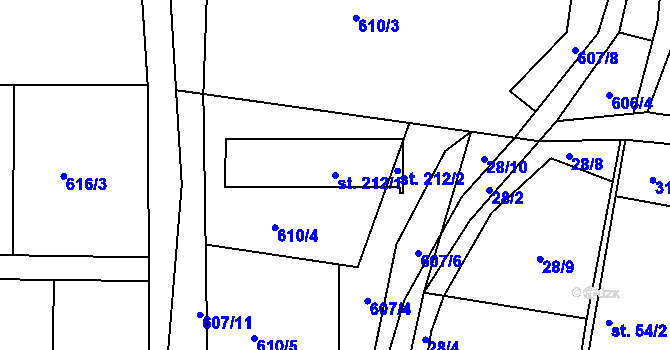 Parcela st. 212/1 v KÚ Žíteč, Katastrální mapa
