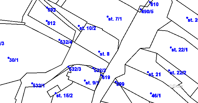 Parcela st. 8 v KÚ Skalice u Žitenic, Katastrální mapa