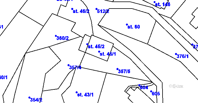 Parcela st. 45/1 v KÚ Skalice u Žitenic, Katastrální mapa