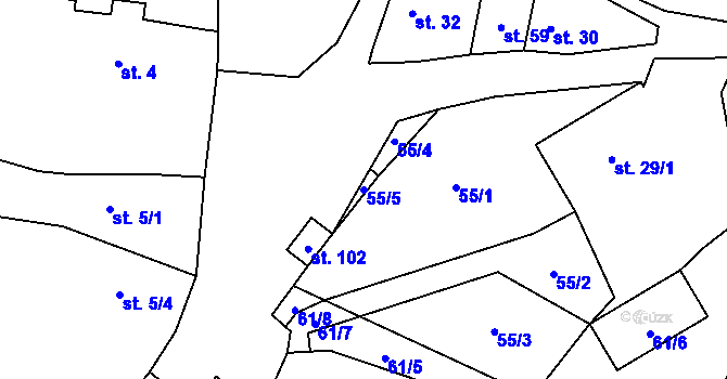 Parcela st. 55/5 v KÚ Skalice u Žitenic, Katastrální mapa