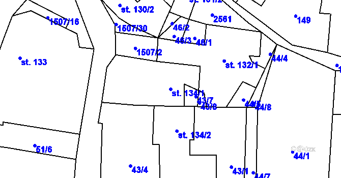 Parcela st. 134/1 v KÚ Žitenice, Katastrální mapa