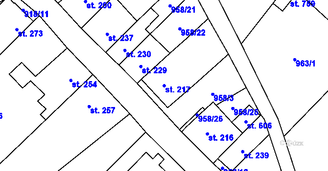 Parcela st. 217 v KÚ Žitenice, Katastrální mapa