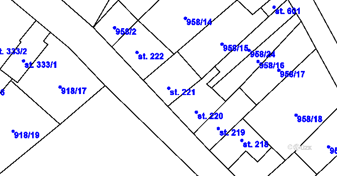 Parcela st. 221 v KÚ Žitenice, Katastrální mapa
