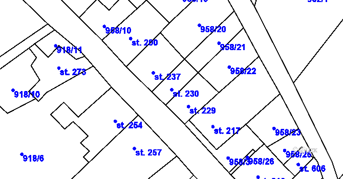 Parcela st. 230 v KÚ Žitenice, Katastrální mapa