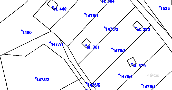 Parcela st. 381 v KÚ Žitenice, Katastrální mapa