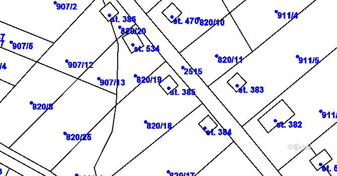 Parcela st. 385 v KÚ Žitenice, Katastrální mapa