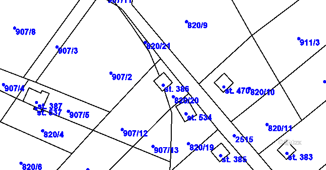 Parcela st. 386 v KÚ Žitenice, Katastrální mapa