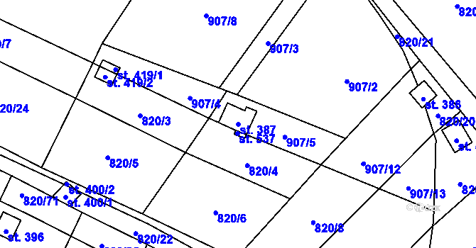 Parcela st. 387 v KÚ Žitenice, Katastrální mapa