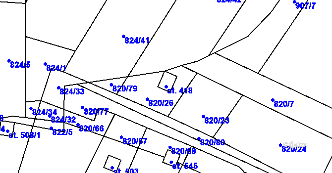Parcela st. 418 v KÚ Žitenice, Katastrální mapa