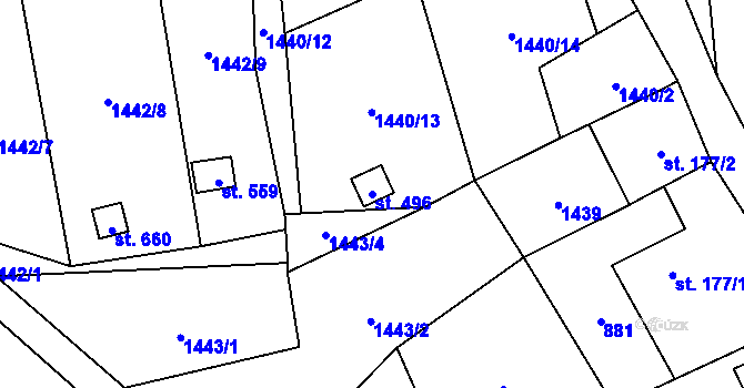 Parcela st. 496 v KÚ Žitenice, Katastrální mapa
