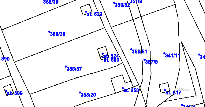 Parcela st. 524 v KÚ Žitenice, Katastrální mapa